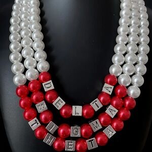 Delta Sigma Theta Necklace Red‎ & White Pearls